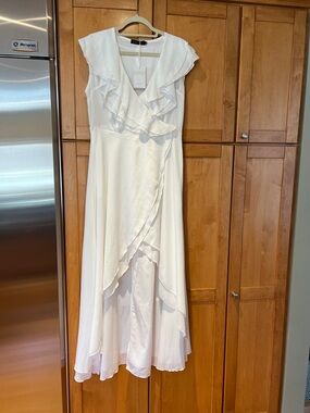 Only White Ruffle Wrap Maxi Dress with V-Neck